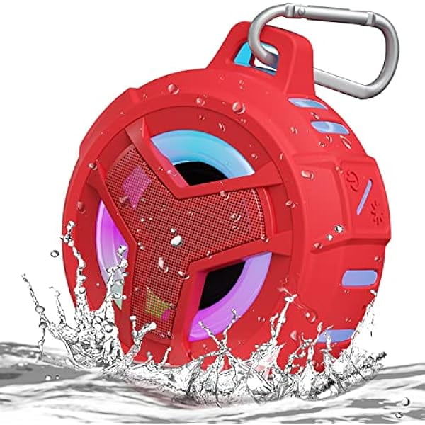 wonima11 Bluetooth Shower Speaker, Waterproof Portable Speakers IPX7 Floating, True Wireless Stereo BT 5.0 Speaker with Bass, 2000mAh LED Light for Shower, Pool, Beach, Gifts for Women- Red