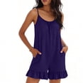thumbnail image 2 of QATAINLAV Summer Rompers for Women Sleeveless Adjustable Strap Onesies Shorts Cotton Casual Wide Jumpsuits with Pockets Purple M, 2 of 7
