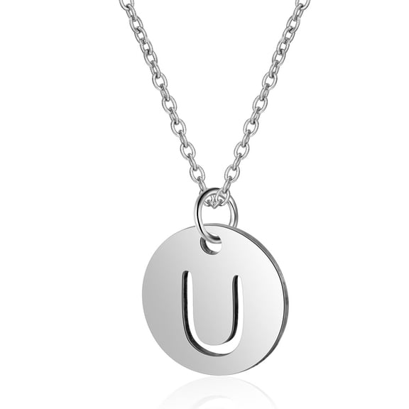 304 Stainless Steel Silver Initial Letter U Pendant Necklace Inch mm Cable Chain Lobster Claw Clasp A416