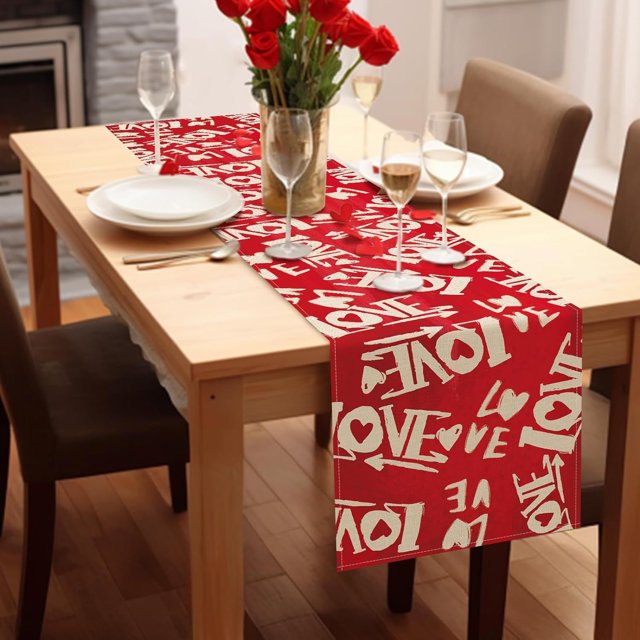 Boovnll Valentines Day Table Runner, 13x71" Valentine's Day Printing Table Runner, Valentines Table Runner for Holiday Kitchen Dining Table, Party Decor, Valentines Day Decorations