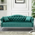 thumbnail image 1 of Canddidliike 78.7" Width Classic Chesterfield Velvet Sofa Contemporary Upholstered Couch with Rolled Arms and Silver Metal Legs, 2 Pillows Included Living Room Set, Green, 1 of 6