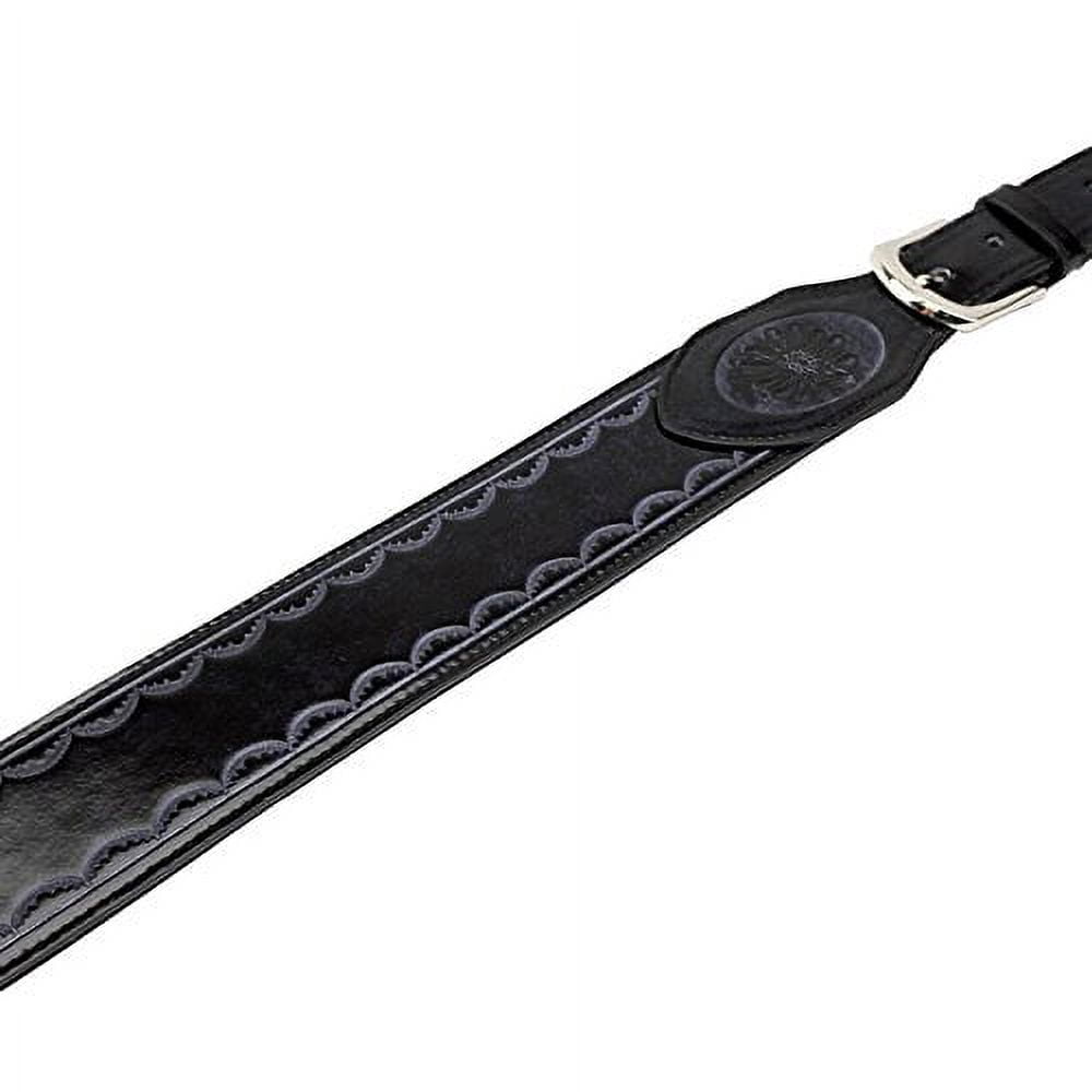 Walker & Williams GB-111 Black Tooled Edge Padded Strap with Buckle Adjustment