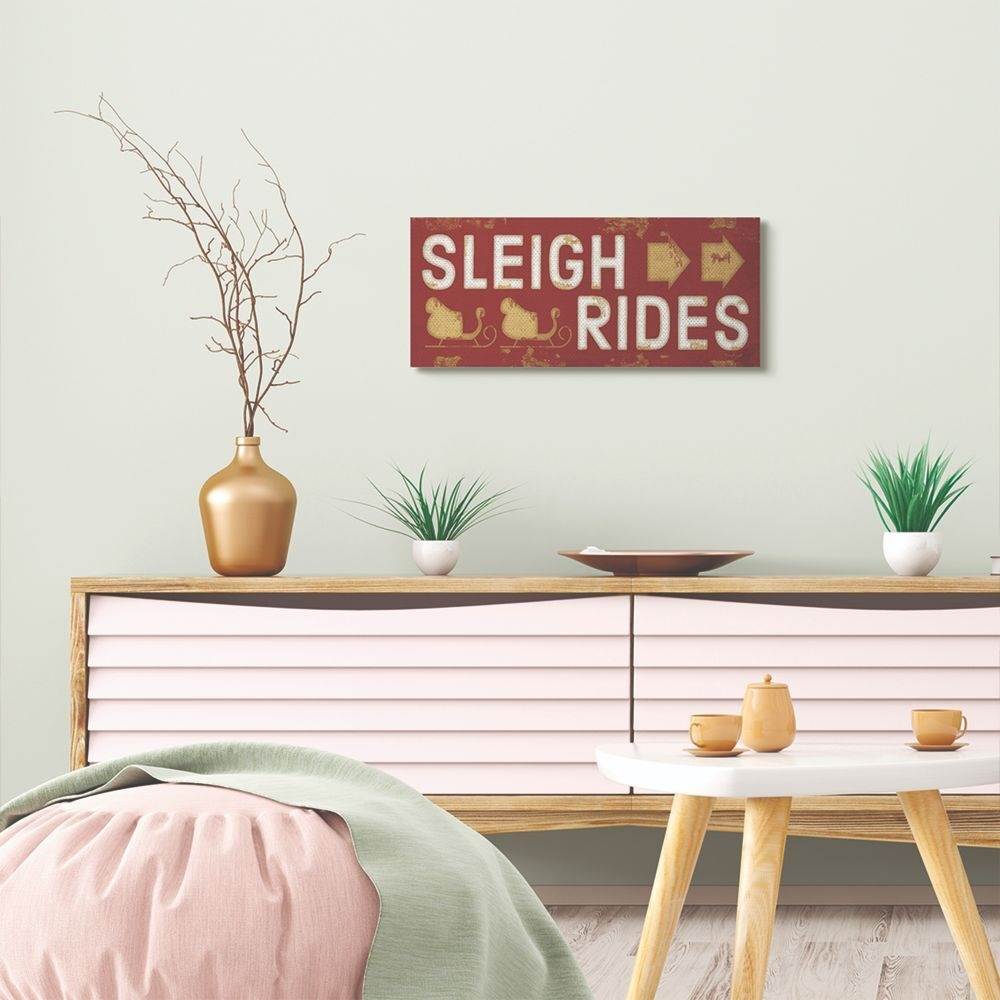 Stupell Industries Sleigh Rides Sign Red Holiday Christmas Word DesignCanvas Wall Art By Artist Jennifer Pugh