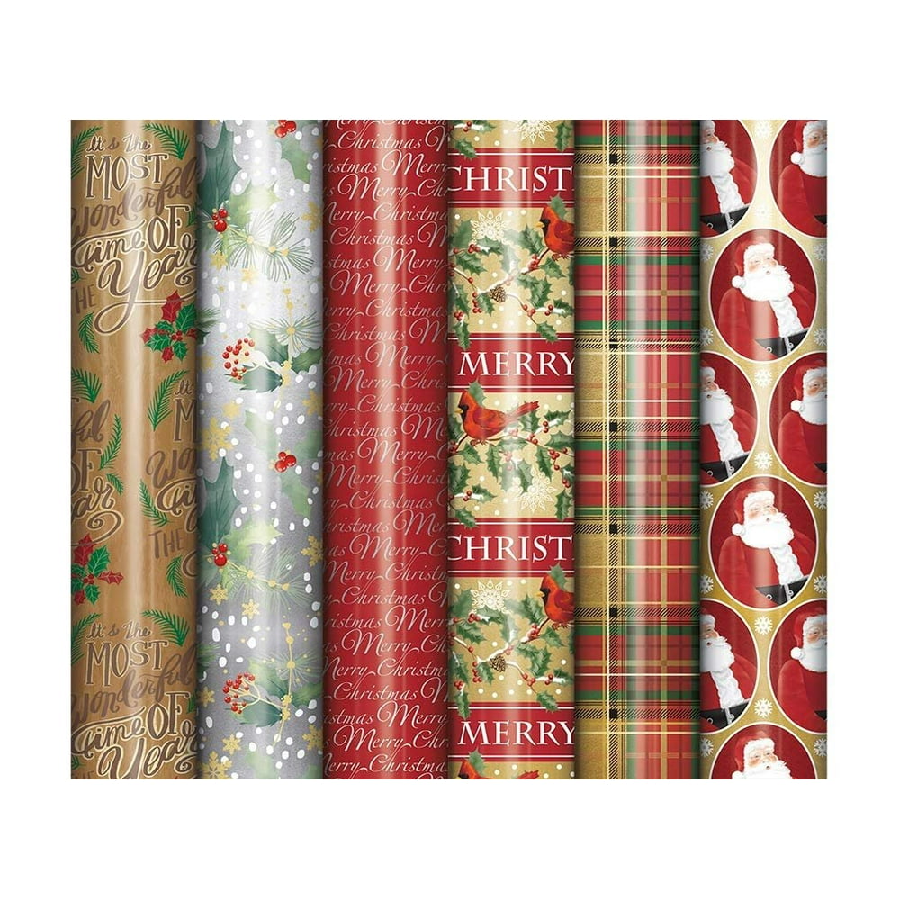 Bundle of 6 Rolls of Christmas Holiday Foil Gift Wrapping Paper