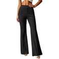 thumbnail image 7 of Inverelee Ladies High Waist Front Center Seam Solid Slim Flare Pants Soft Stretchy Knit Fabric Daily Casual Bell Bottom Trousers Black XL, 7 of 7
