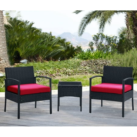 Dg Casa San Juan 3 Piece Outdoor Patio Deck Furniture Set With Chair Dg Casa San Juan 3 Piece Outdoor Patio Deck Furniture Set With Chair Table And Seat Cushions Red In Black Synthetic Rattan Steel Frame