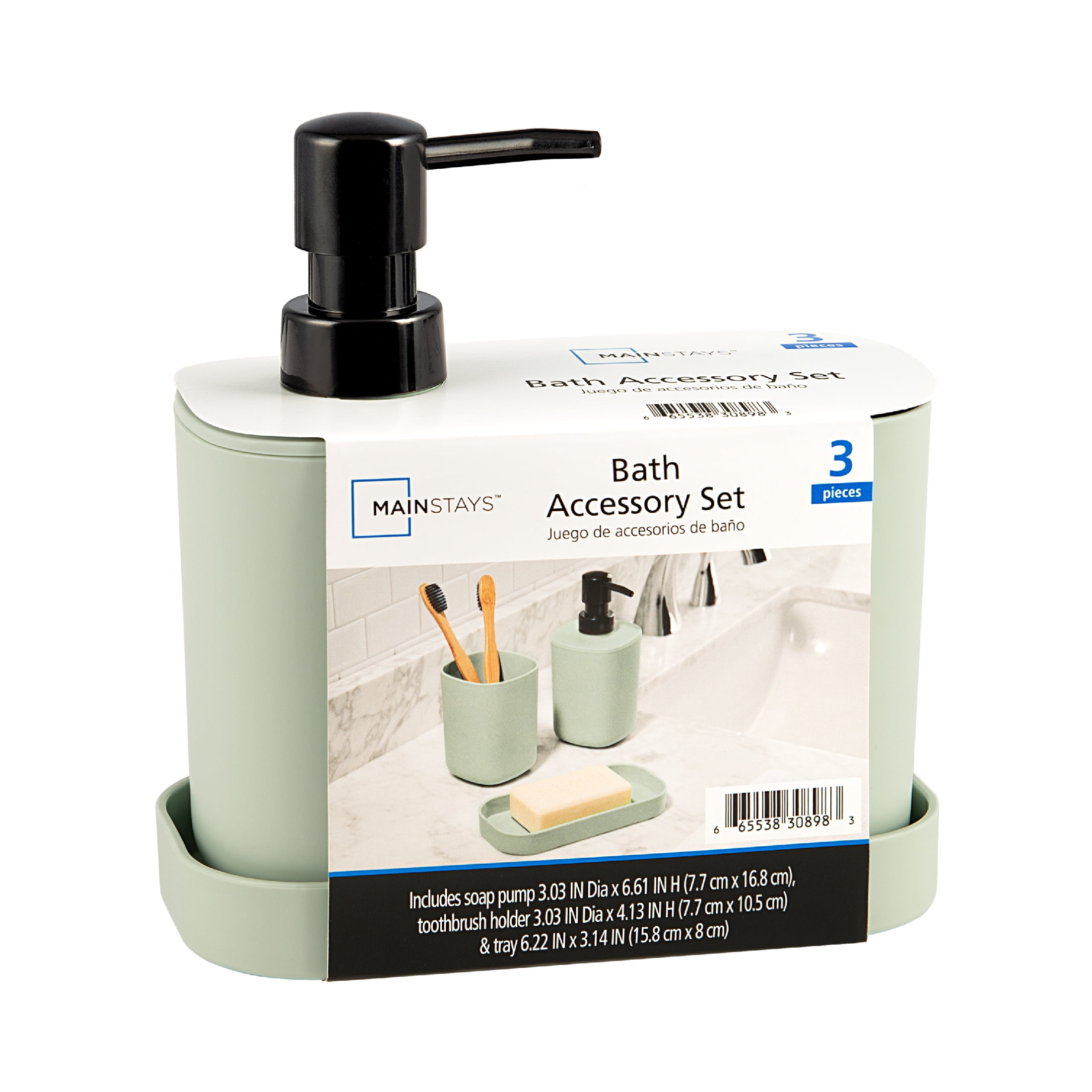 Mainstays 3-Piece Bath Accessory Set, Green