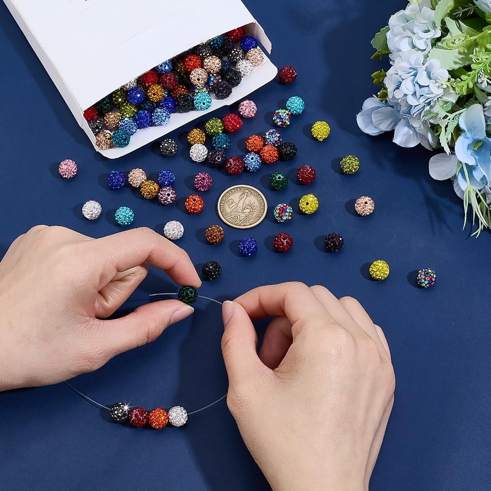 PH 240pcs 24 Colors Rhinestone Beads 10mm Pave Disco Ball Clay Beads Polymer Clay Rhinestone Bead Diamond Bead for Bracelet Baseball Necklace Earring Jewelry Making Beadable Pen Colorful