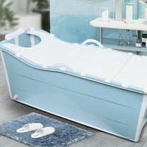 Blue White Large Foldable Bathtub, Foldable Bathtub for Adults, Folding Bathtub with Cover Large Foldable Bathtub