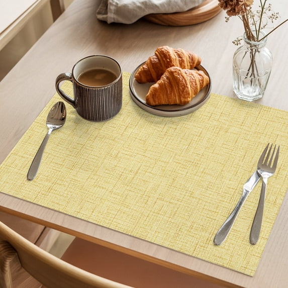 Lemon Yellow Placemats Set of 2 Rustic Farmhouse Solid Color Place Mats Indoor Wipeable Table Mats Washable Cloth Dining Table Placemats for Kitchen Holiday Party Home Decor 13x19 Inch