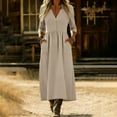 thumbnail image 6 of XUNKUSGA Cotton Linen Dresses for Women Casual Soild Button Up Long Dresses Fashion V Neck 3/4 Sleeve Flowy Maxi Dress for Daily,Work ,Beach S-2XL,Brown, 6 of 9