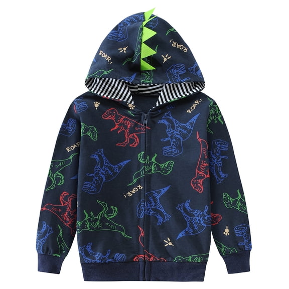 NLVRBC Toddler Boys Zip Up Dinosaur Hoodies Kids All-Over Print Jacket With Hood 4T