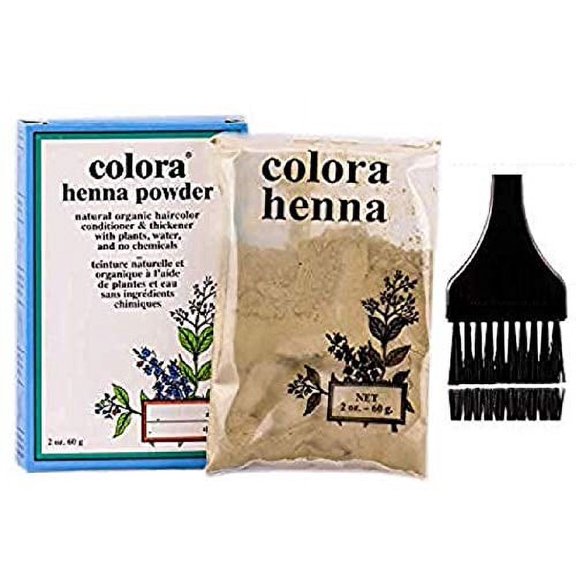 Colora HENNA POWDER Natural Organic Haircolor, Hair Color Dye Conditioner & Thickener with Plants, Water, and No Chemicals (w/Sleek Brush) 2 oz. (Light Brown - 2 oz)