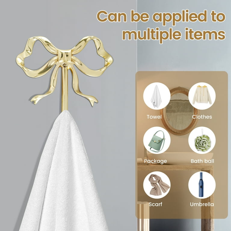 Bow Hook Decorative Bow Hanger Gold Towel Hook Multi-Purpose Bow