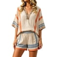 thumbnail image 2 of EliteGoogv Womens Boho Two Piece Outfits V Neck Striped Top And Shorts Sets For Women Casual Loose Fit Summer Beach Vacation Matching Shorts Set Loungewear OTHER Multicolor, 2 of 6