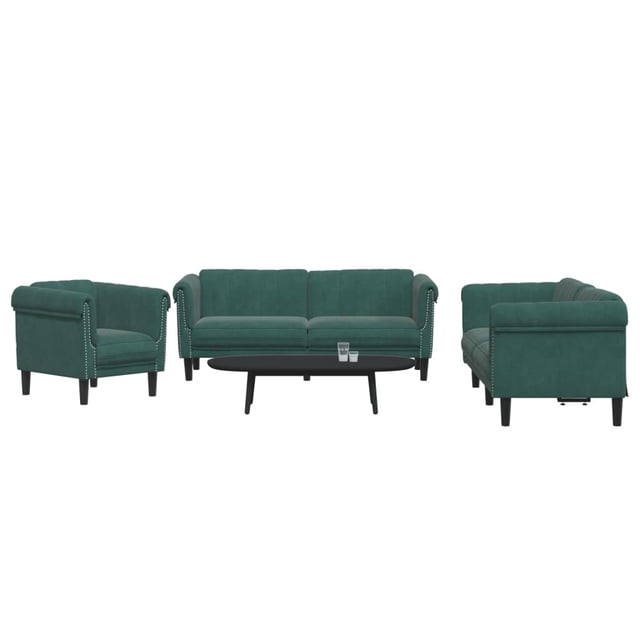 vidaXL Ensemble de Canapé 3 Pcs Velours Vert Foncé