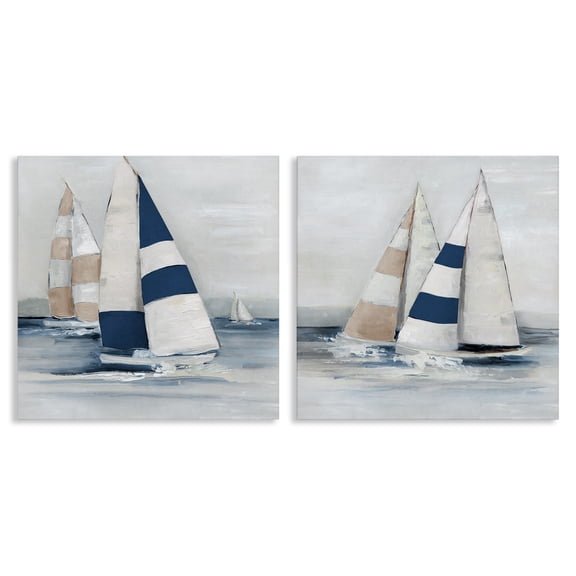 Stupell Industries Sailboat Fleet Voyage Transportation Painting Wrapped Canvas Canvas Art Print Wall Art, 17 x 17, Set of 2