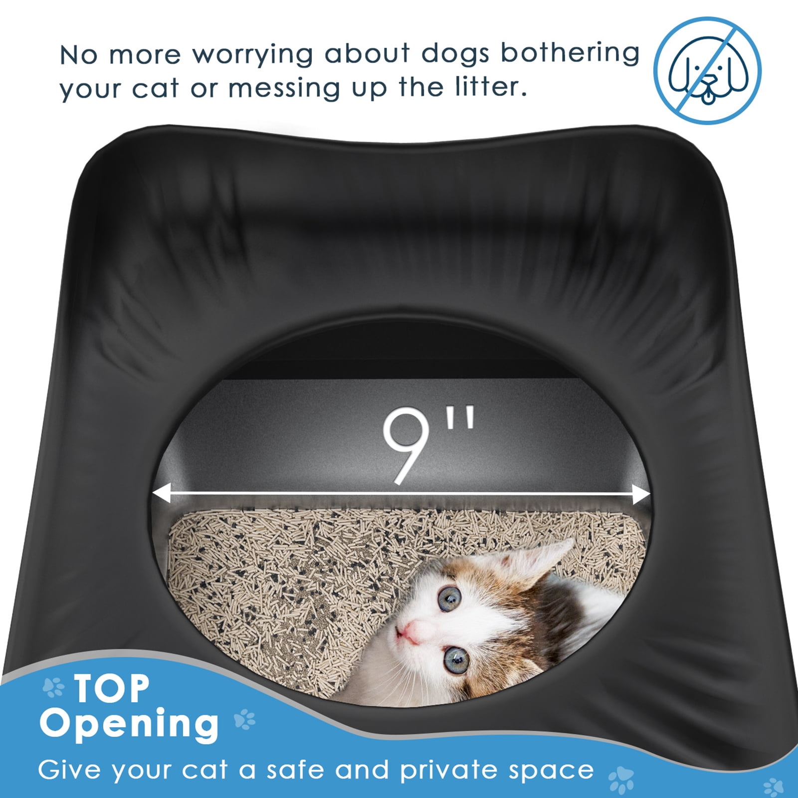 Top Entry Cat Litter Box with Lid, Extra Large Stainless Steel Kitty Litter Box for Big Cats, Easy Cleaning, Never Absorbs Odor, Stains, XL Metal Litter Pan Tray with High Wall Sides Enclosure, Black