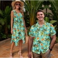 thumbnail image 2 of Garronmavis Tropical Flowers Matching Beach Outfits for Couples Mens Short Sleeve Shirt Size M and Women's Round Neck Dress Polyester Loose Sleeveless Sundress with Pocket, 2 of 7