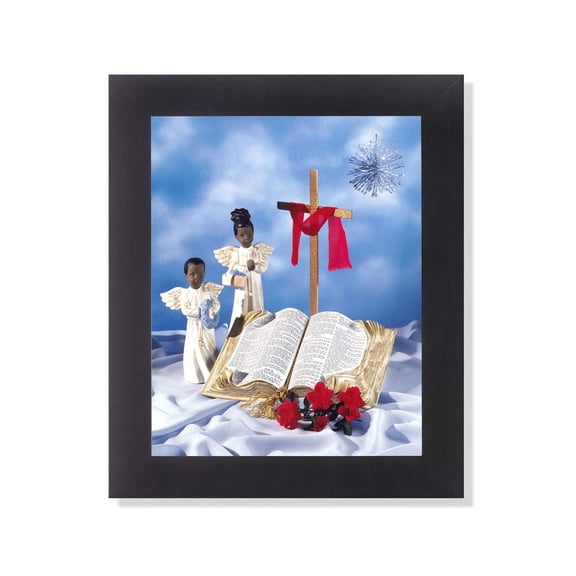 African American Black Angel with Bible and Flowers Religious Wall Picture Framed Art Print