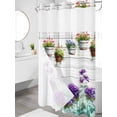 thumbnail image 3 of No Hook Shower Curtain with Snap-in Liner, Spring Purple Flowers Waterproof Fabric Bathroom Curtains, Botanical Vases Pots Floral Wooden Bath Curtains & Mesh Top Window 54"x78", 3 of 9