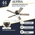 thumbnail image 3 of Prominence Home Alvina 44 Inch Indoor LED Ceiling Fan with Light and Pull Chain, Bronze, 3 of 12