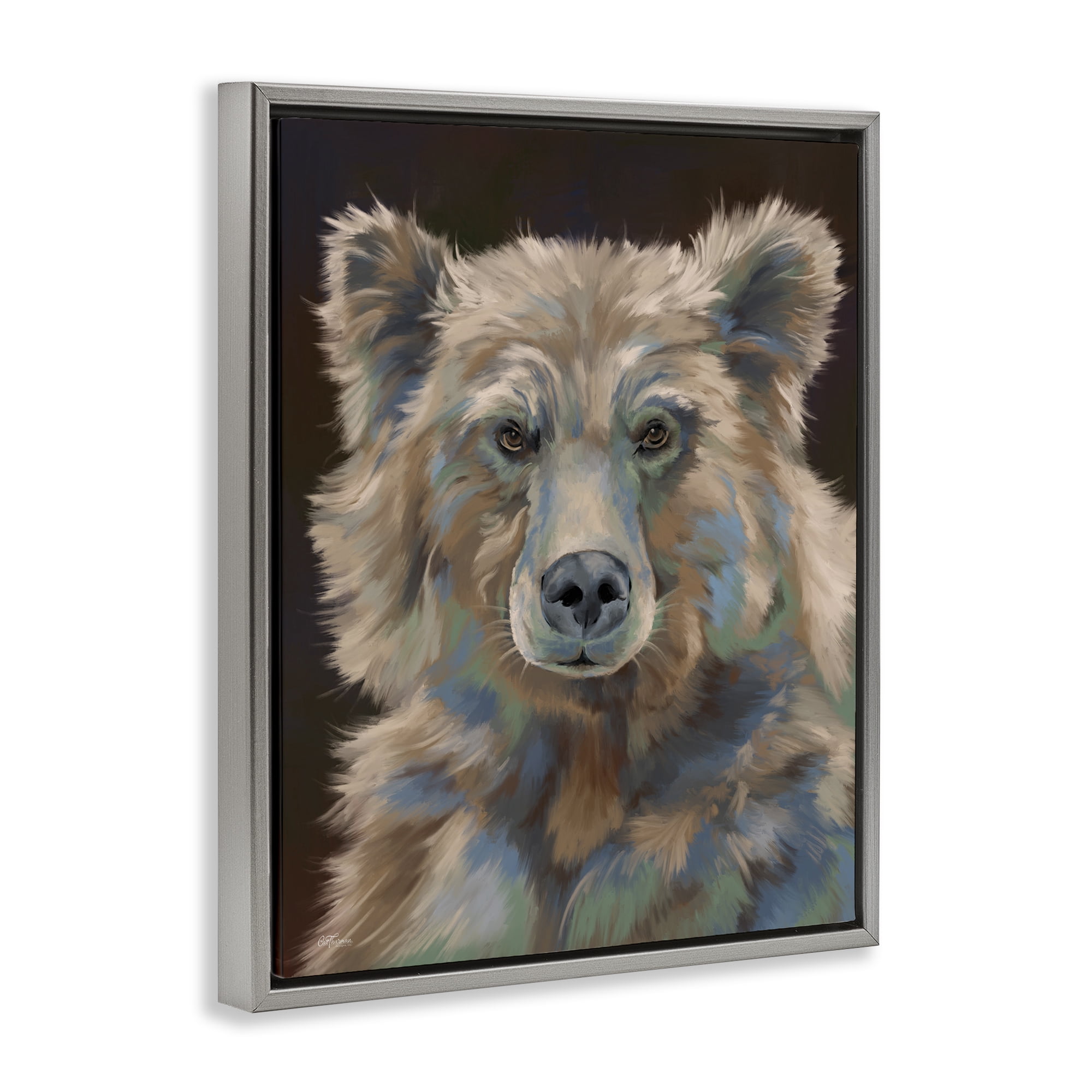 Stupell Industries Fluffy Bear Portrait Animals & Insects Painting Gray Floater Framed Canvas Art Print Wall Art, 25 x 31