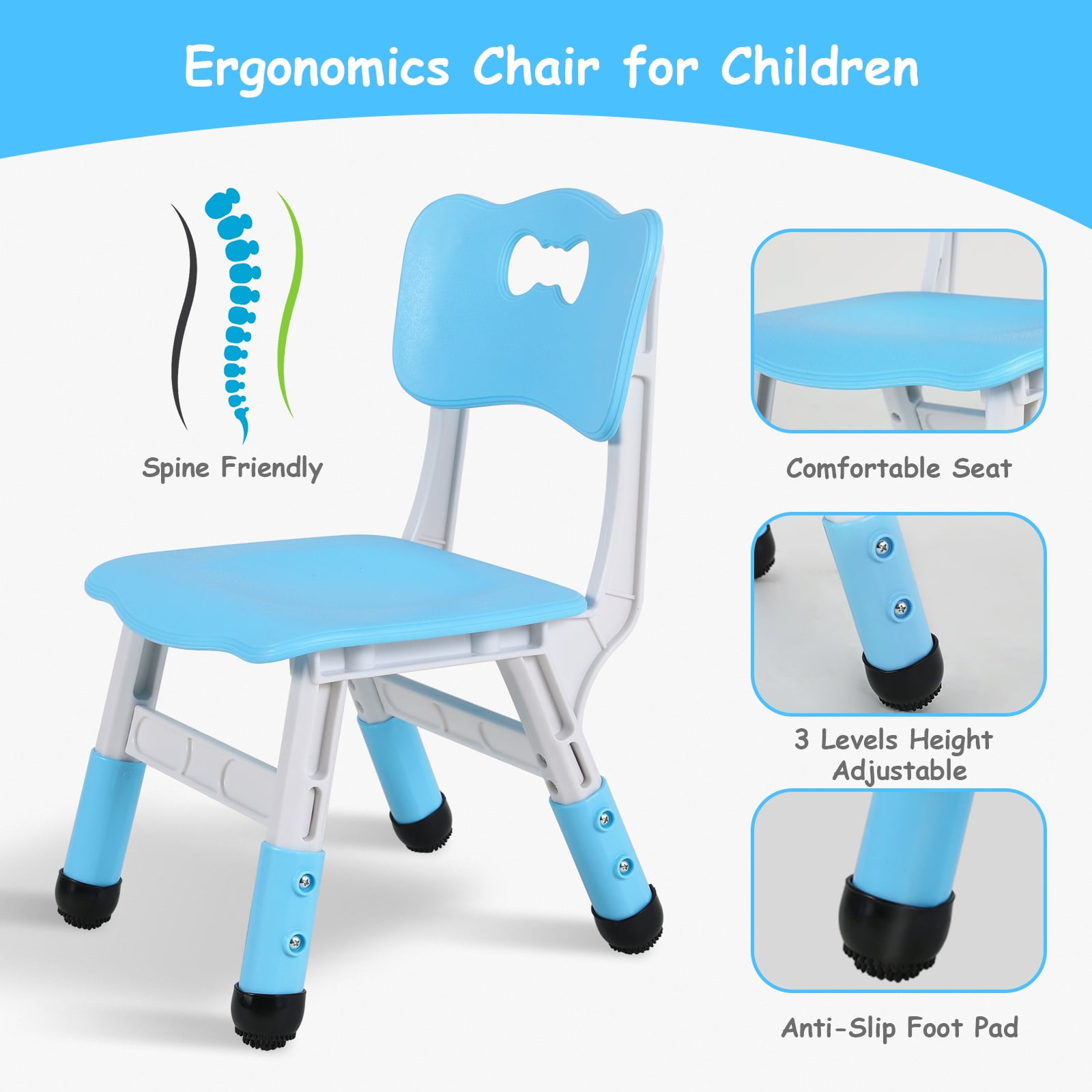 Arlopu Kids Table and 4 Chairs Set, Height Adjustable Toddler Multi Activity Desk Children Study / Dining Table, for Ages 2 - 10