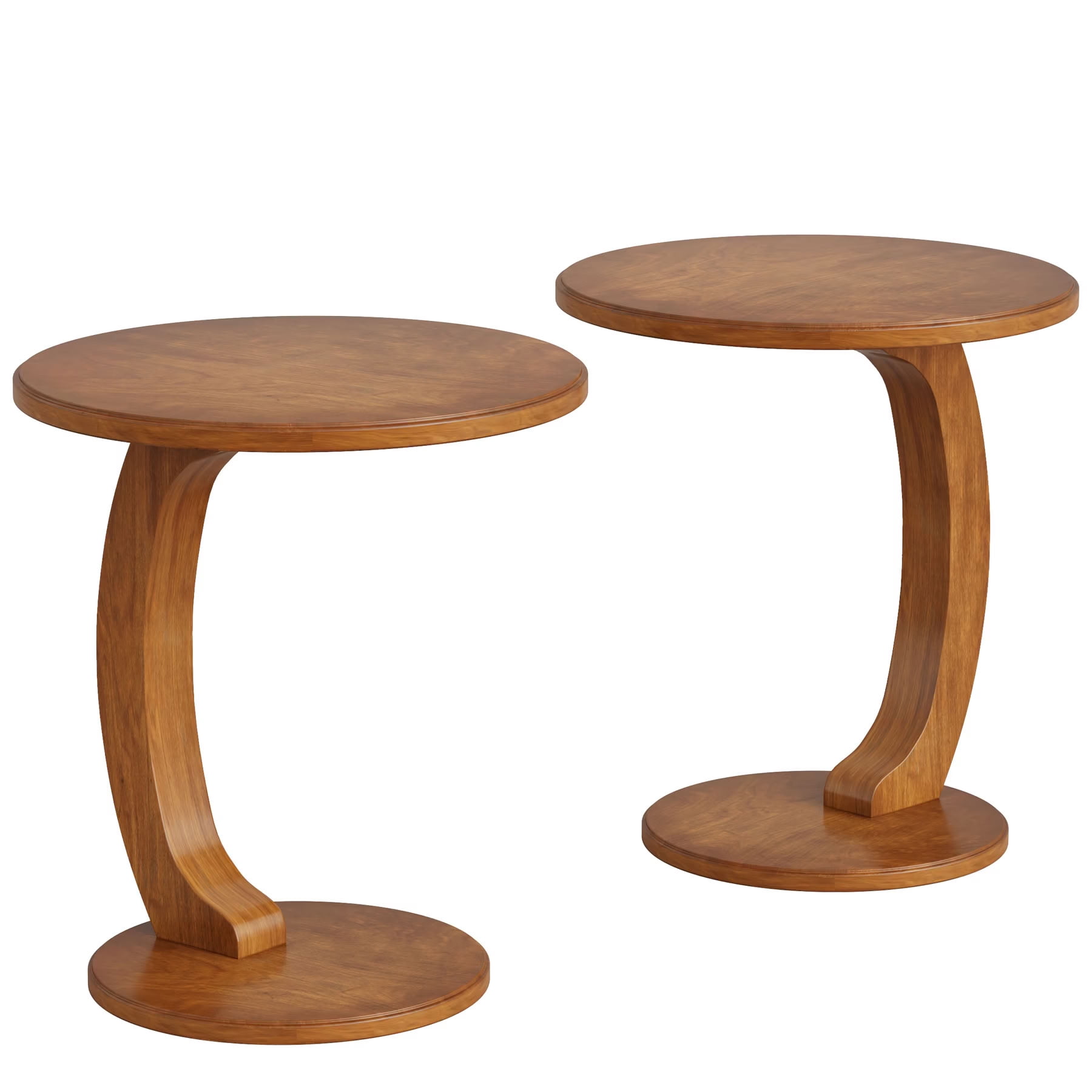 MAYEERTY C-Shaped End Table, Round Vintage Wooden Side Table with Curved Leg, Space-Saving Sofa Table for Living Room, Bedroom, Small Spaces