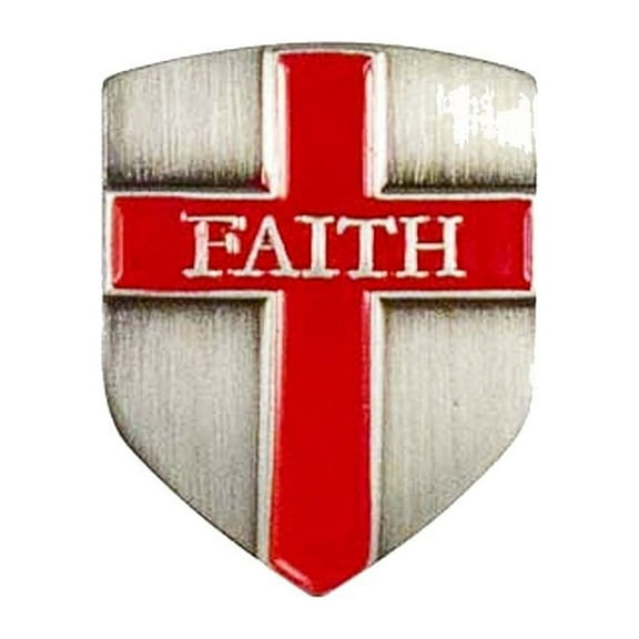Shield of Faith Lapel Pin with Cross in Antique Silver Pkg of 2