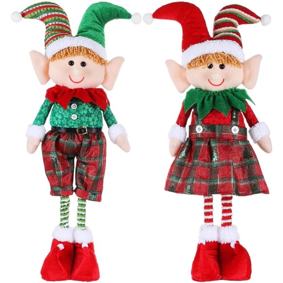 XINQIHANG Elf Plush Christmas Stuffed Dolls, Christmas Elf Plush Dolls with Retractable Legs, Christmas Elves Hanging Decor Long Legs Boy and Girl Elf Doll for Fireplace, Table, Party, Desk, Shelf