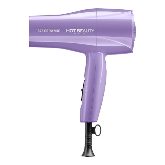 Hot Beauty 1875 Ceramic Hair Dryer, Powerful Fast Drying, Multi-Setting with Comb Attachment, Additional Detangler Included, Slide Bar Switch, Compact for Home & Travel (Purple)