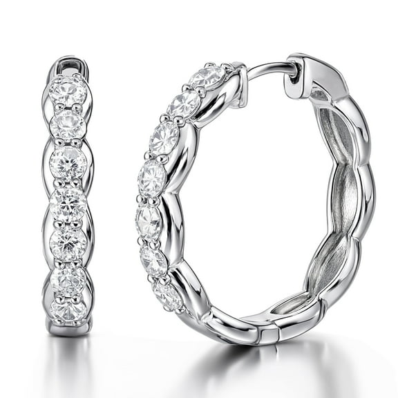 JeenMata Lab Grown Diamond 1.25 Carat Infinity-Inspired Hoop Earrings in 18K White Gold Plating for Women