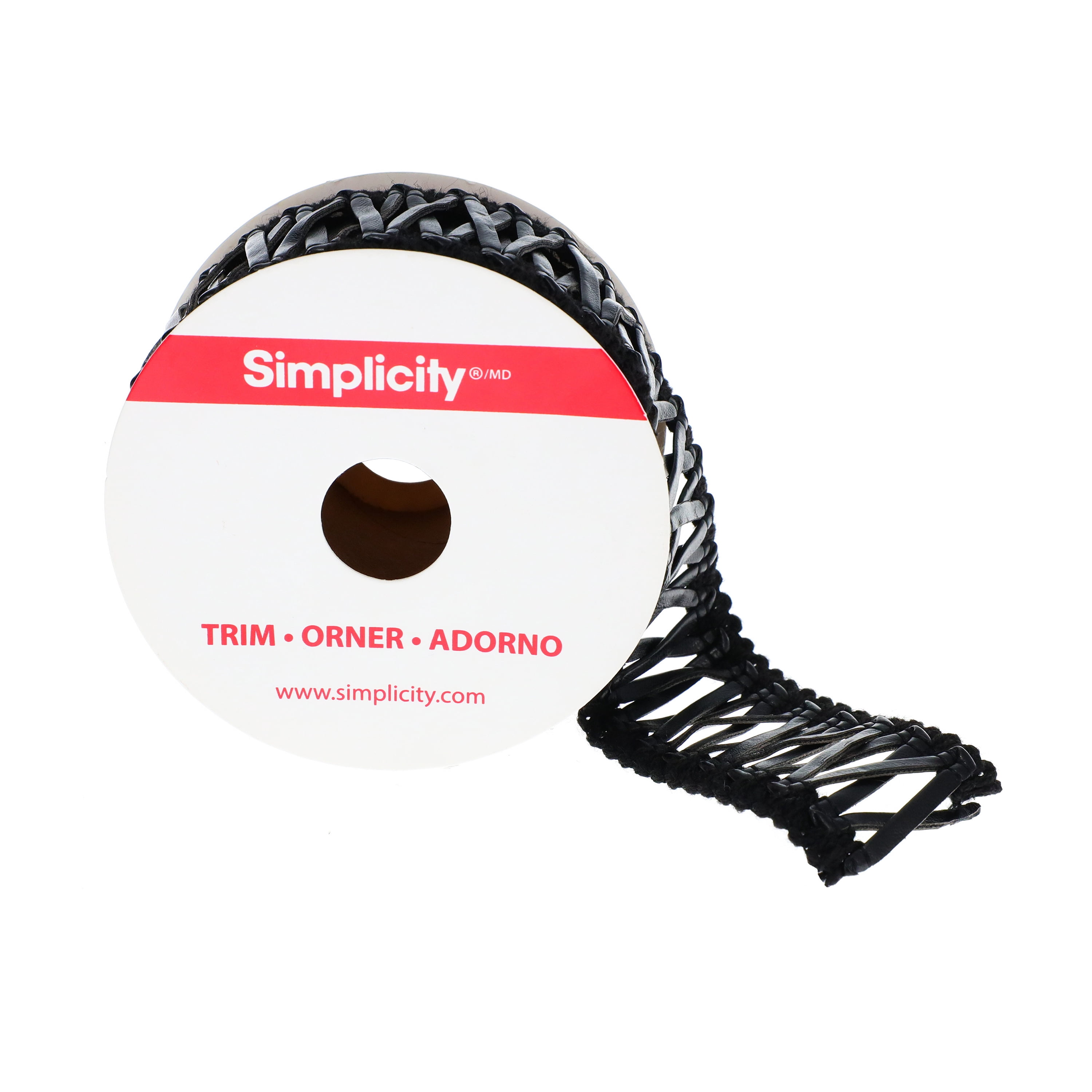 Simplicity Trim, Black 1 3/8 inch Pleather Lattice Band Trim Great for Apparel, Home Decorating, and Crafts, 2 Yards, 1 Each