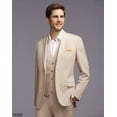 thumbnail image 4 of Traje HUUTOE beige ajustado para hombre con chaleco y pantalones de vestir, 4 of 8