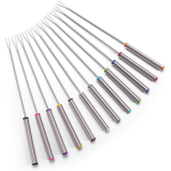 Set of 12 Stainless Steel Fondue Forks 9.5" - Color Coding Cheese Fondue Forks with Heat Resistant Handle for Chocolate Fountain Cheese Fondue Roast Marshmallows12-Forks