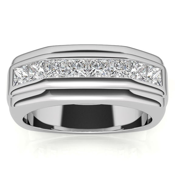 Auory White Gold Plated Princess Cut Moissanite Band for Men