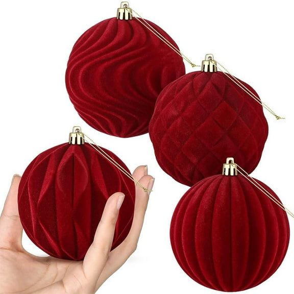 Wholesale karymi 4 Pcs Velvet Christmas Balls Flocked Christmas Tree Ornaments Plastic Balls Xmas Decorative Hanging Ornaments Christmas Tree Decoration 2.4 Inch Christmas Decorations
