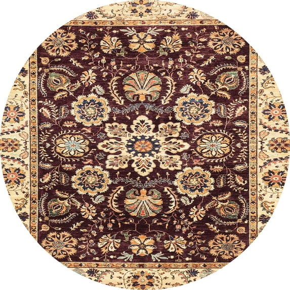 Ahgly Company Machine Washable Indoor Round Abstract Vermilion Red Area Rugs, 8' Round