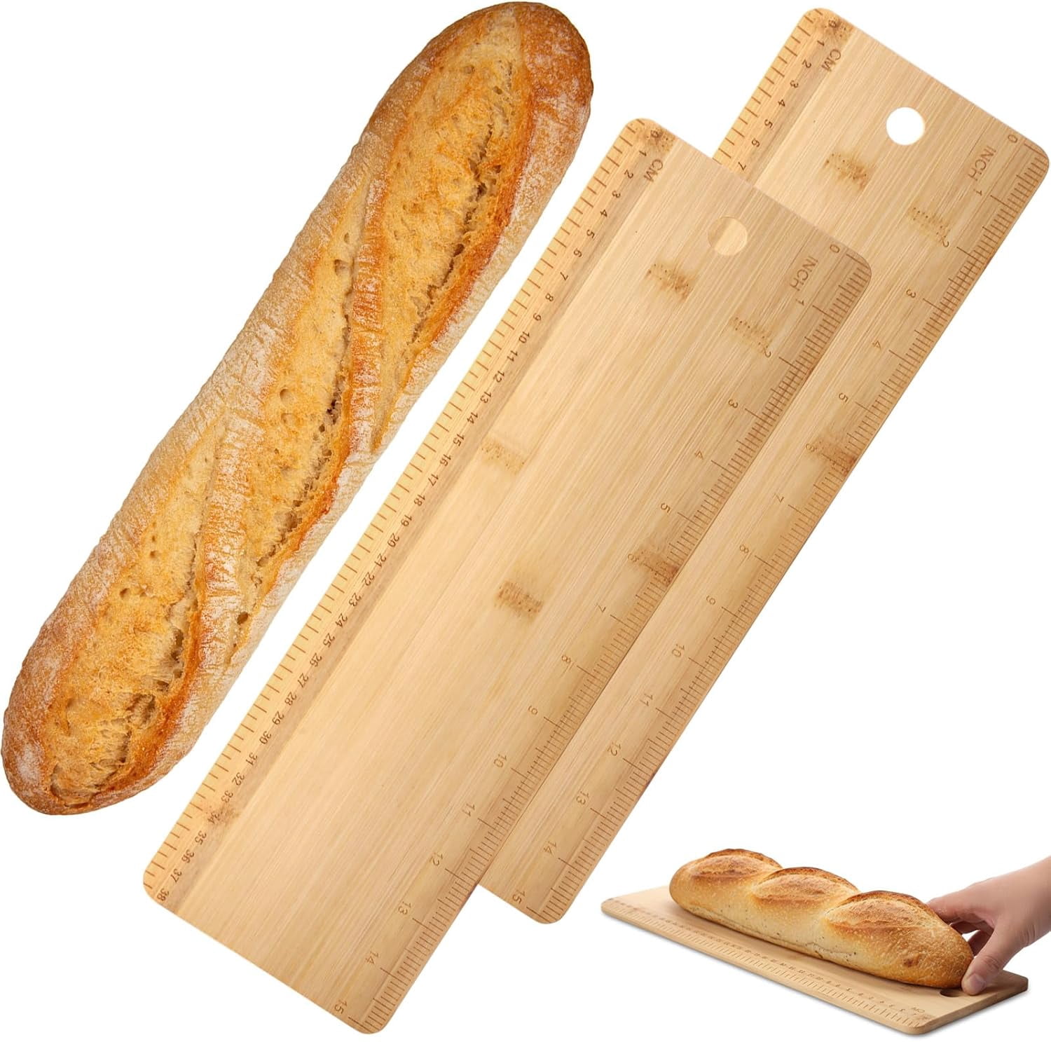 RGHJAR-2 Pcs Baguette Transfer Peel Bamboo Baguette Flipping Board 15 Inch French Bread Transfer Board for Kitchen Cafe Bread Loaves Ciabatta Pastries Baking