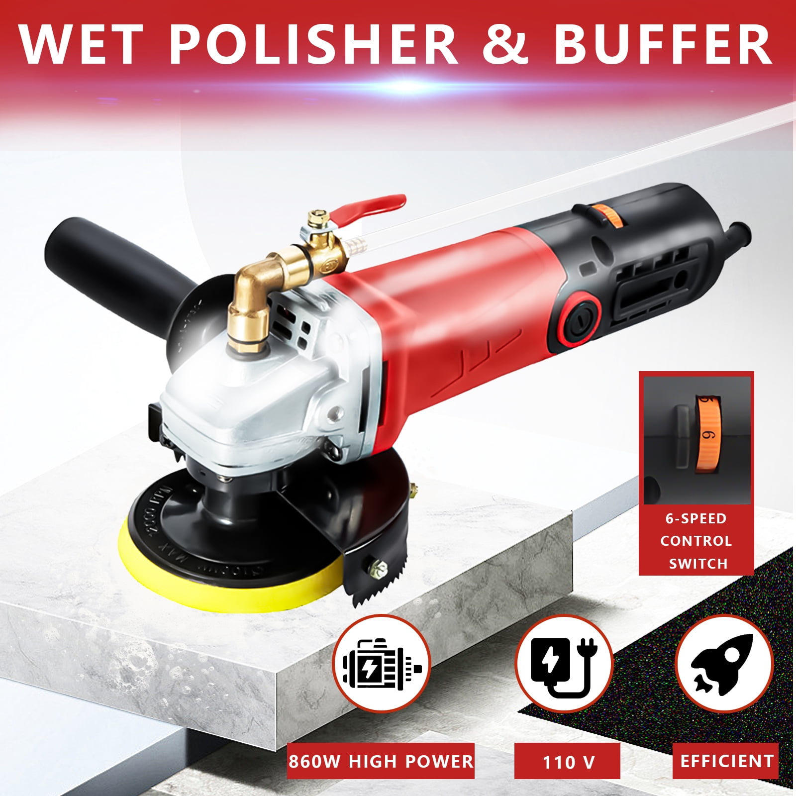 iMeshbean Wet Polisher with 4'' Diamond Polishing Pad Tools Kit, Variable Speeds, 860W/110V Wet Buffer, Low-noise Buffing Machine for Concrete / Stone Countertop, Floor Surface, Marble, Ceramic Tile
