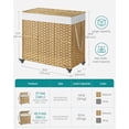 thumbnail image 5 of Laundry Hamper with Lid, 42.3 Gallons (160 L), Rolling Laundry Basket with Wheels, 3-Section Synthetic Rattan, Removable Liner, Bedroom, 27.6 x 14.2 x 26 Inches, Natural, 5 of 9