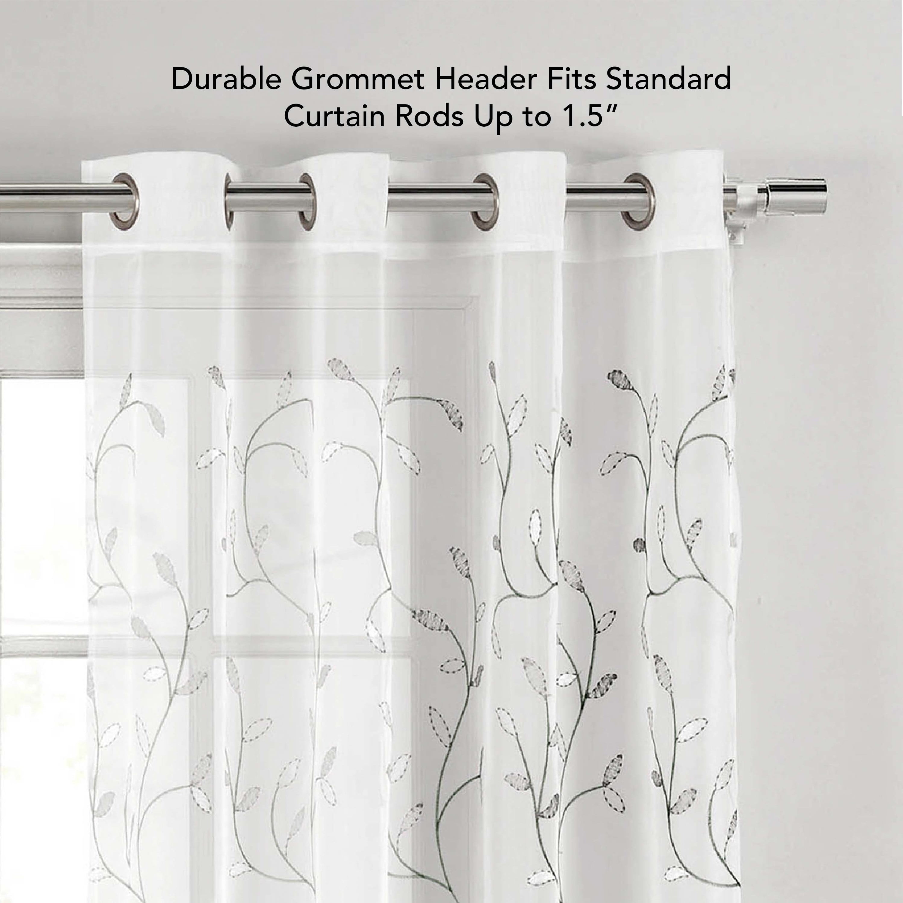 Grommet Curtain Panel, Embroidered Sheer Extra-Wide, Silver 54" x 96"
