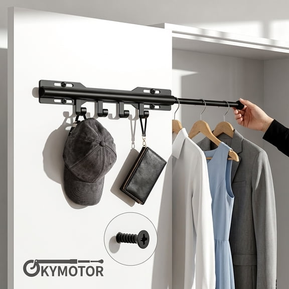 OKYMOTOR 22lbs Load Capacity Closet Valet Rod, Heavy Duty Carbon Steel Telescopic Pull Out Clothes Rod for Home Closet Laundry Room Entryway