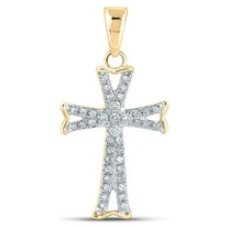 14kt Yellow Gold Womens Round Diamond Flared Cross Pendant 1/8 Cttw