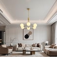 thumbnail image 2 of YANSUN 6-Light Vintage Gold Sputnik Linear Chandelier, Mid-Century Modern Pendant with Frosted Globe Glass for Dining Room Living Room Bedroom, 2 of 8