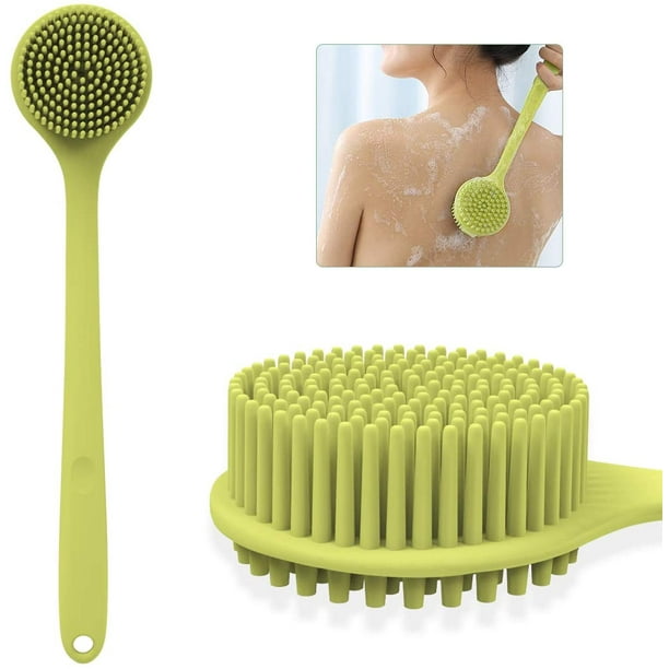 Cepillo para espalda de baño corporal, cepillo de ducha de doble cara con mango largo de silicona con cerdas ultrasuaves para hombres y mujeres Accesorios de baño para masajeador de espalda Vhermosa YQ-1008