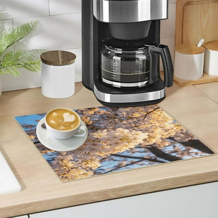 

Cherry Tree Blossom Dish Drying Mat 12 x18 Kitchen Counter Dish Pad Microfiber Absorbent Drainer Rack for Coffee Bar