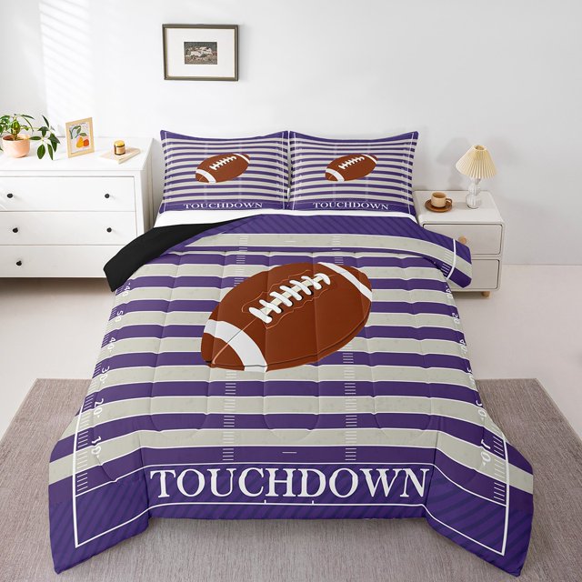 Erosebridal Ensembles de Literie de Sport de Soccer Grand Lit avec Couette pour Garçons, Insert de Couette de Rugby de Dessin Animé, Décor de Chambre de Jeu, Réversible