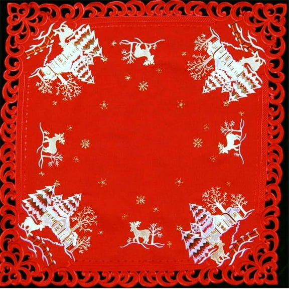 H8837-R Reindeer Red Cloth Square Table-Topper, 44 x 44 in.